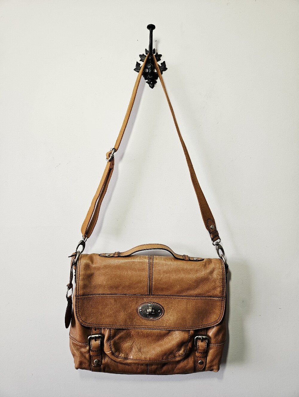 Fossil Maddox Messenger Bag Brown Leather Laptop Crossbody Bag - Picture 2 of 9